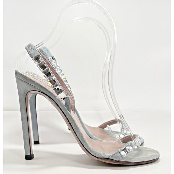 Gucci Mallory Slingback Sandals Blue Crystal Rhinestone Stiletto Heels Sz 37 7 - Picture 1 of 11